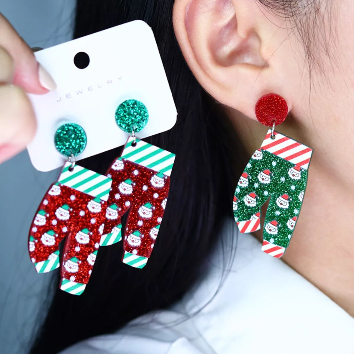 Christmas Holiday Santa Dangle Earrings 