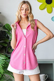 Heimish Full Size Texture Button Up Sleeveless Top 