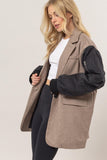 HYFVE Herringbone Mixed Media Contrast Long Sleeve Blazer 