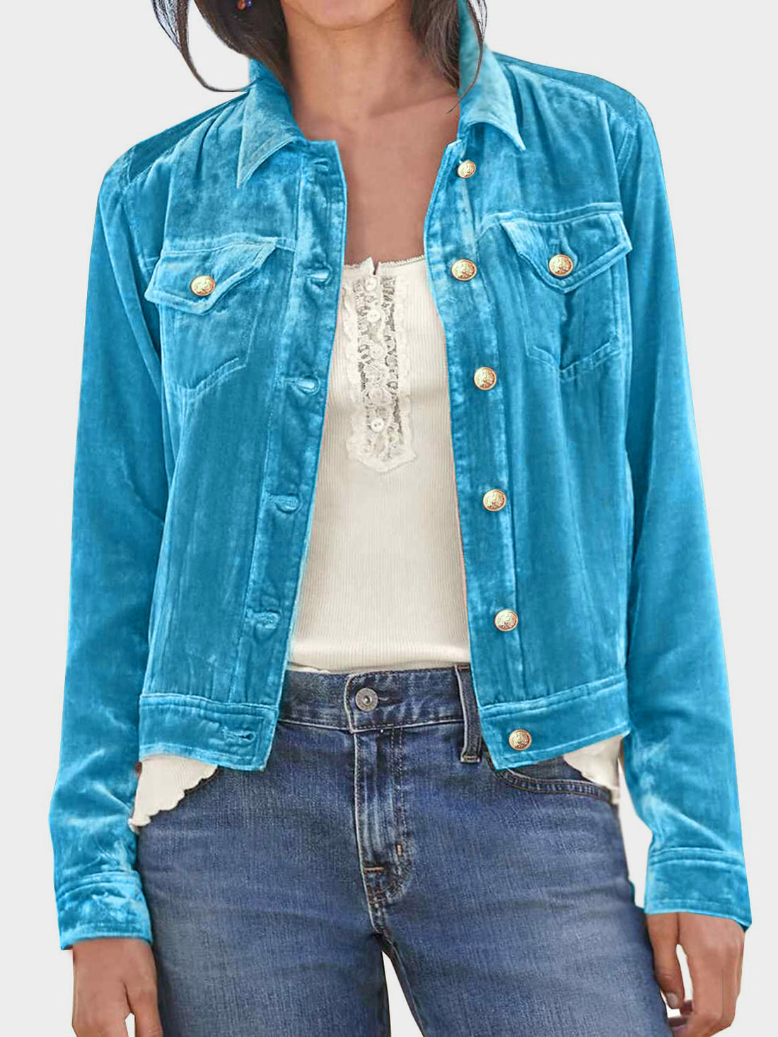 Button Up Long Sleeve Jacket with Chest Pockets 