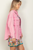 VERY J Full Size Button Up Raw Hem Long Sleeve Jacket 