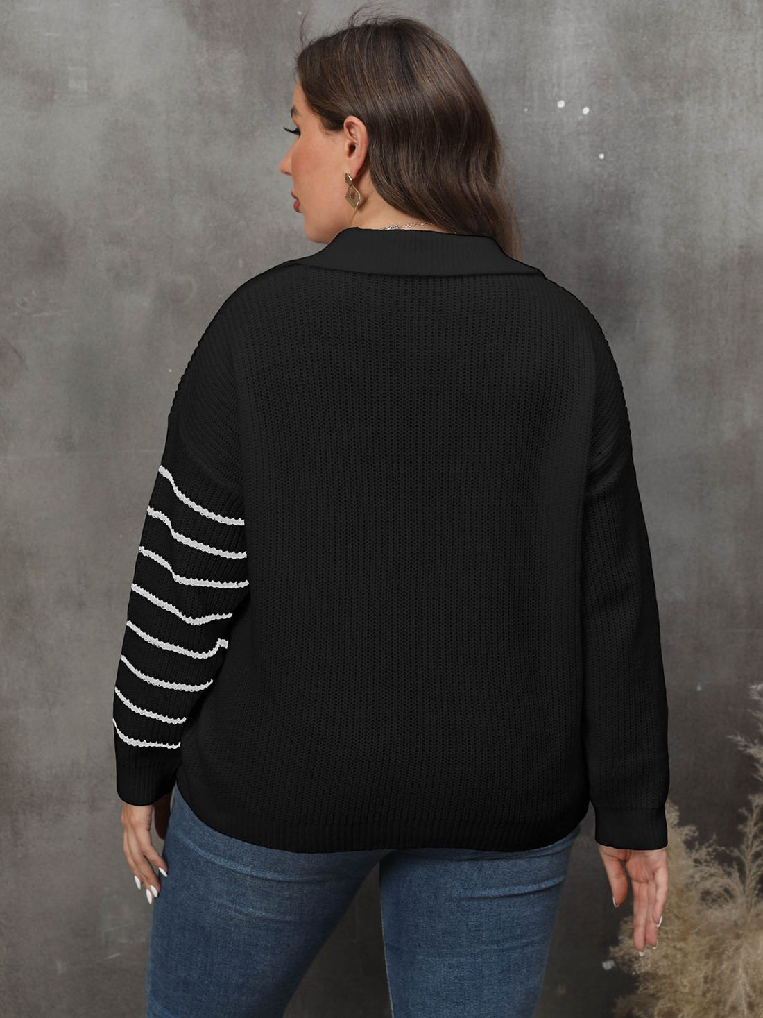 Plus Size Striped V-Neck Sweater 