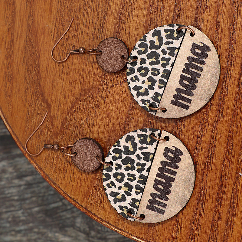 Wooden Leopard Round Shape Earrings 