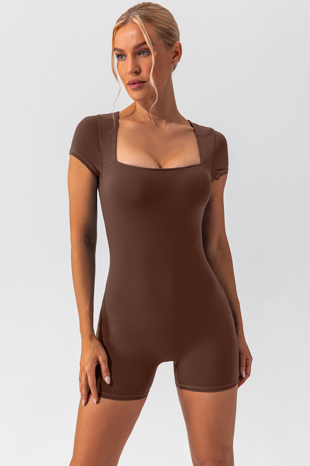 Square Neck Cap Sleeve Active Romper 