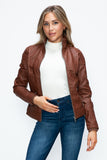 YMI Faux Layered Double-Zipper Jacket with Fuzzy Hood 