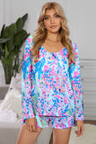 Round Neck Printed Top and Shorts Lounge Set Lingerie & Nightwear