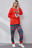 ALL IS BRIGHT Round Neck Top and Plaid Pants Lounge Set Lingerie & Nightwear