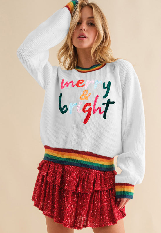 MERRY & BRIGHT Ribbed Round Neck Sweater 