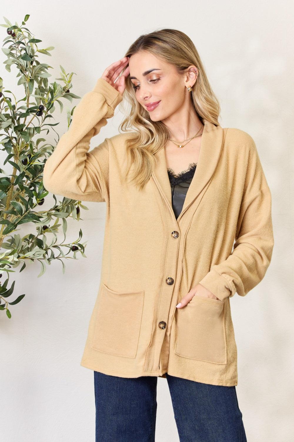 Heimish Full Size Button Up Long Sleeve Cardigan 