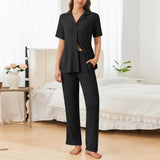 Button Down Long Sleeve Top and Pants Lounge Set Lingerie & Nightwear