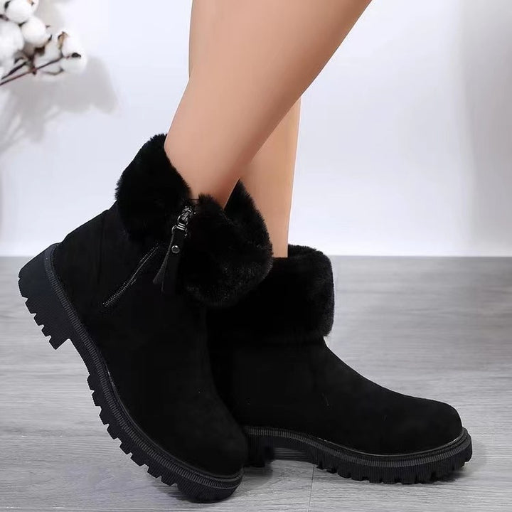 Suede Faux Fur Boots with Side Zipper 