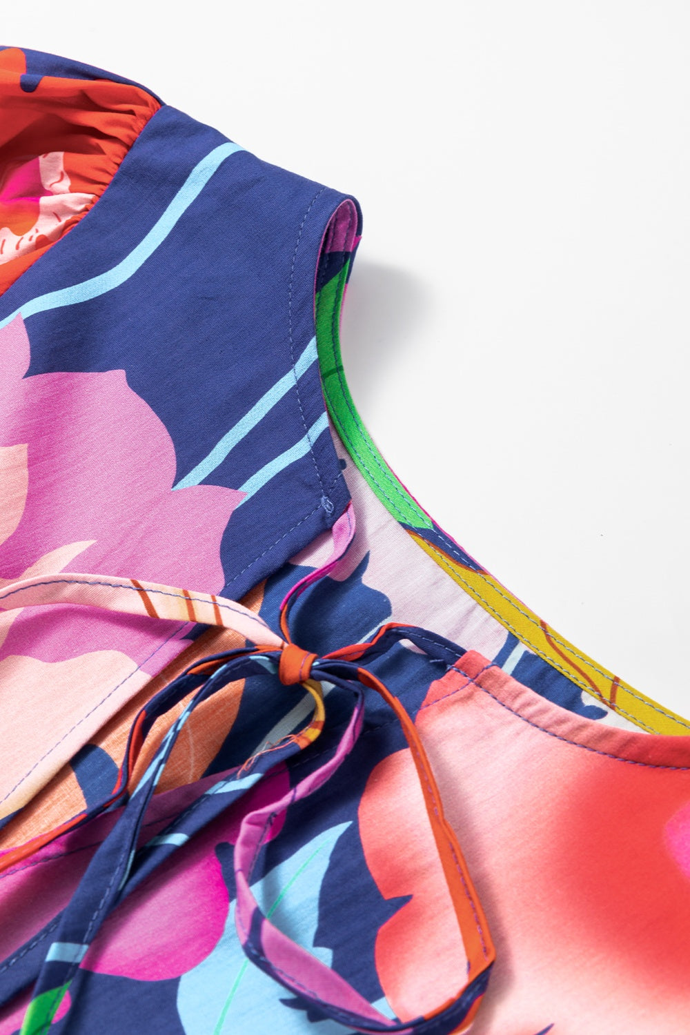 Plus Size Printed Tie Neck Long Sleeve Dress 