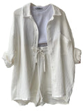 Textured Button Up Shirt and Shorts Set Two Piece Dresses