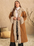 Plus Size Furry Trim Open Front Long Sleeve Coat 