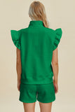 Double Take Full Size Texture Flounce Sleeve Top and Shorts Set 