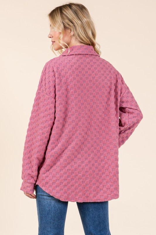 BOMBOM Checkered Button Down Dropped Shoulder Shacket 