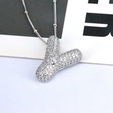 Copper Inlaid Zircon Letter Pendant Necklace 