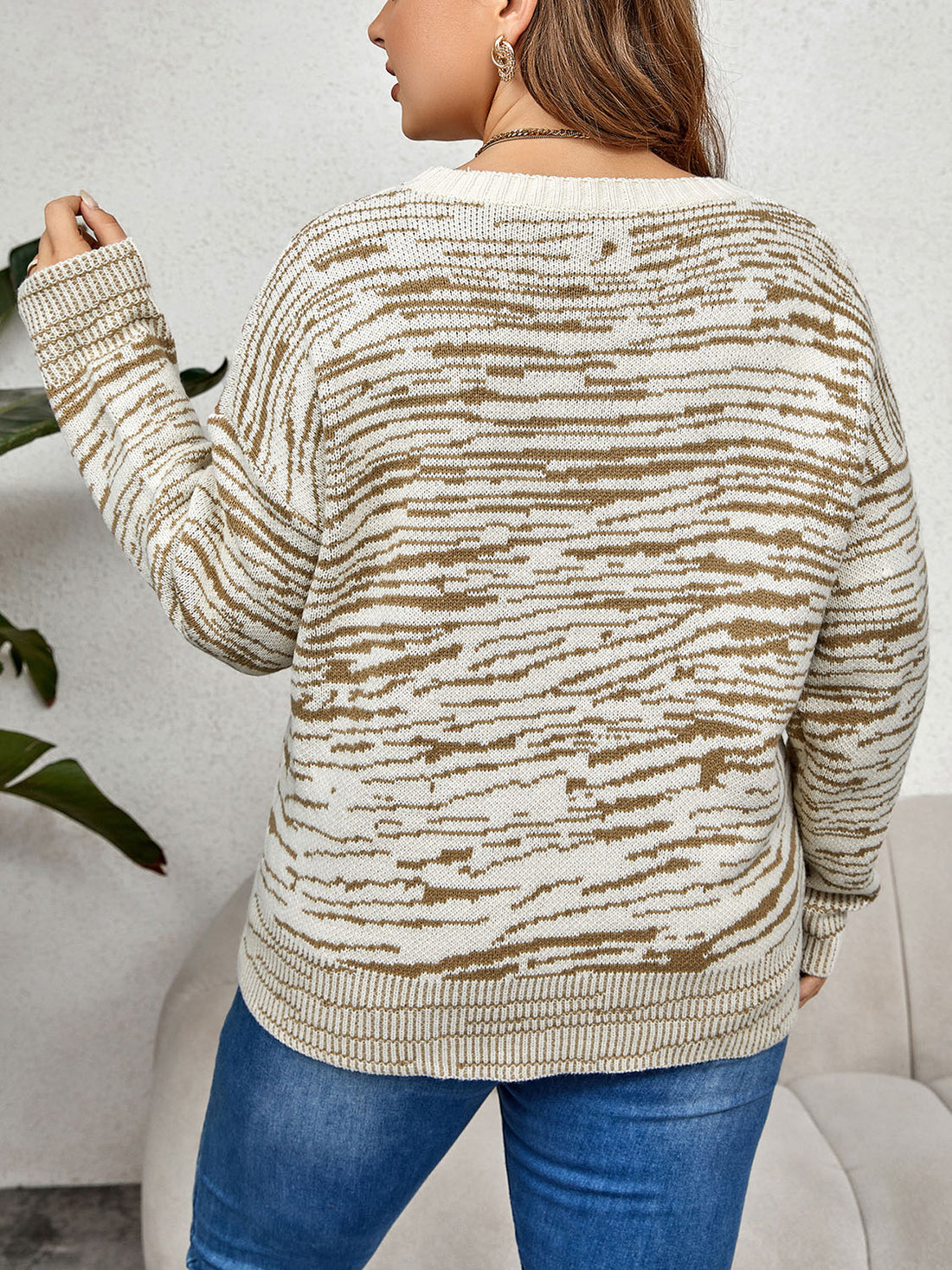 Honey Plus Size Round Neck Long Sleeve Sweater 