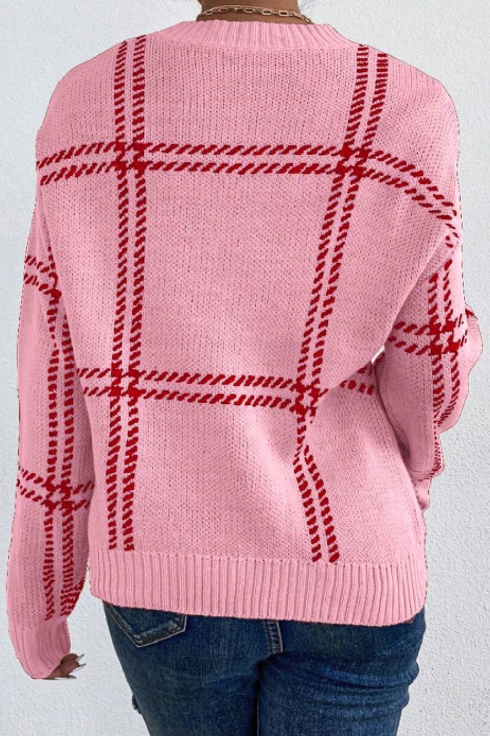 Contrast Round Neck Long Sleeve Sweater 
