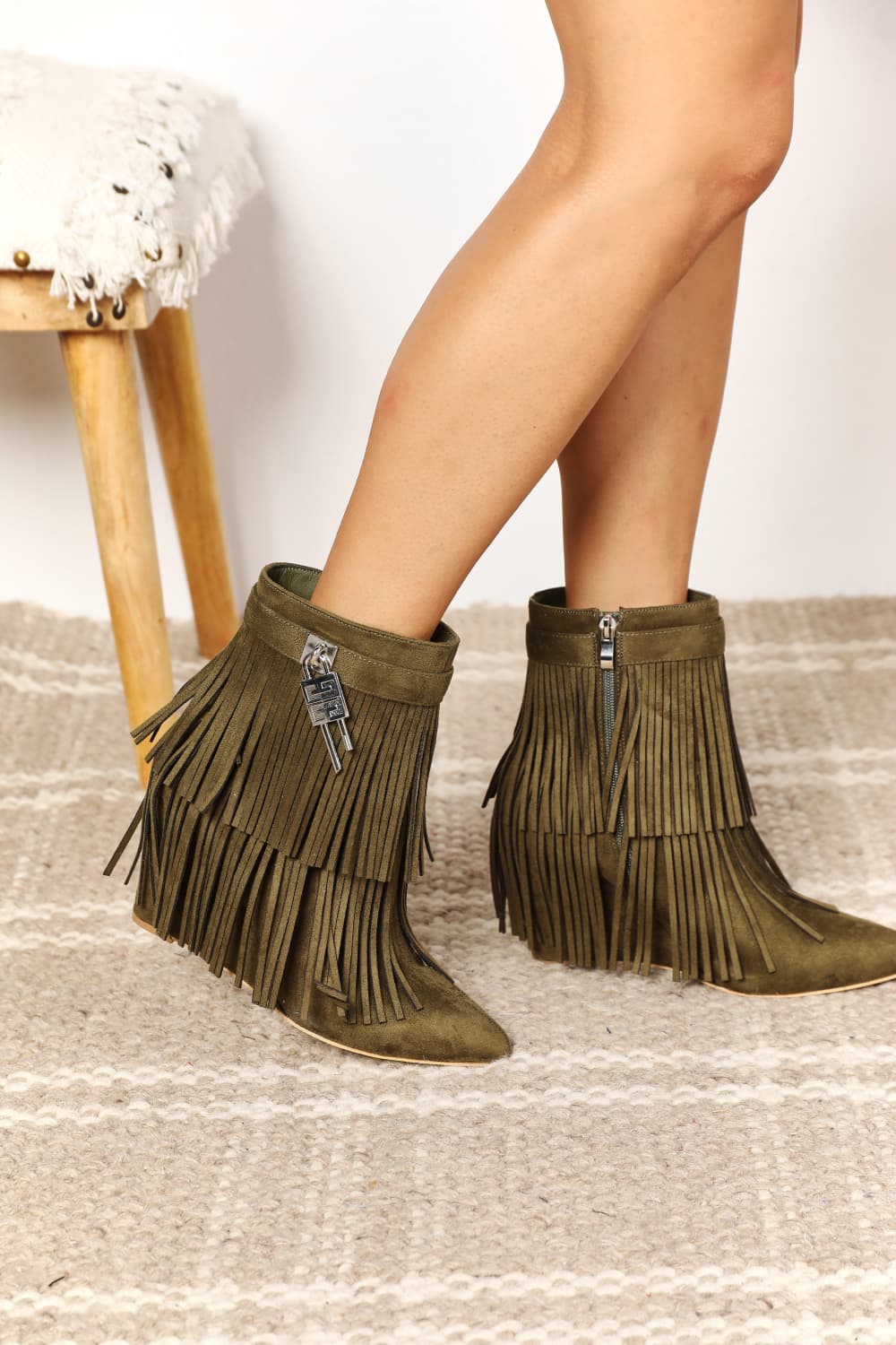 Legend Women's Tassel Wedge Heel Ankle Booties 
