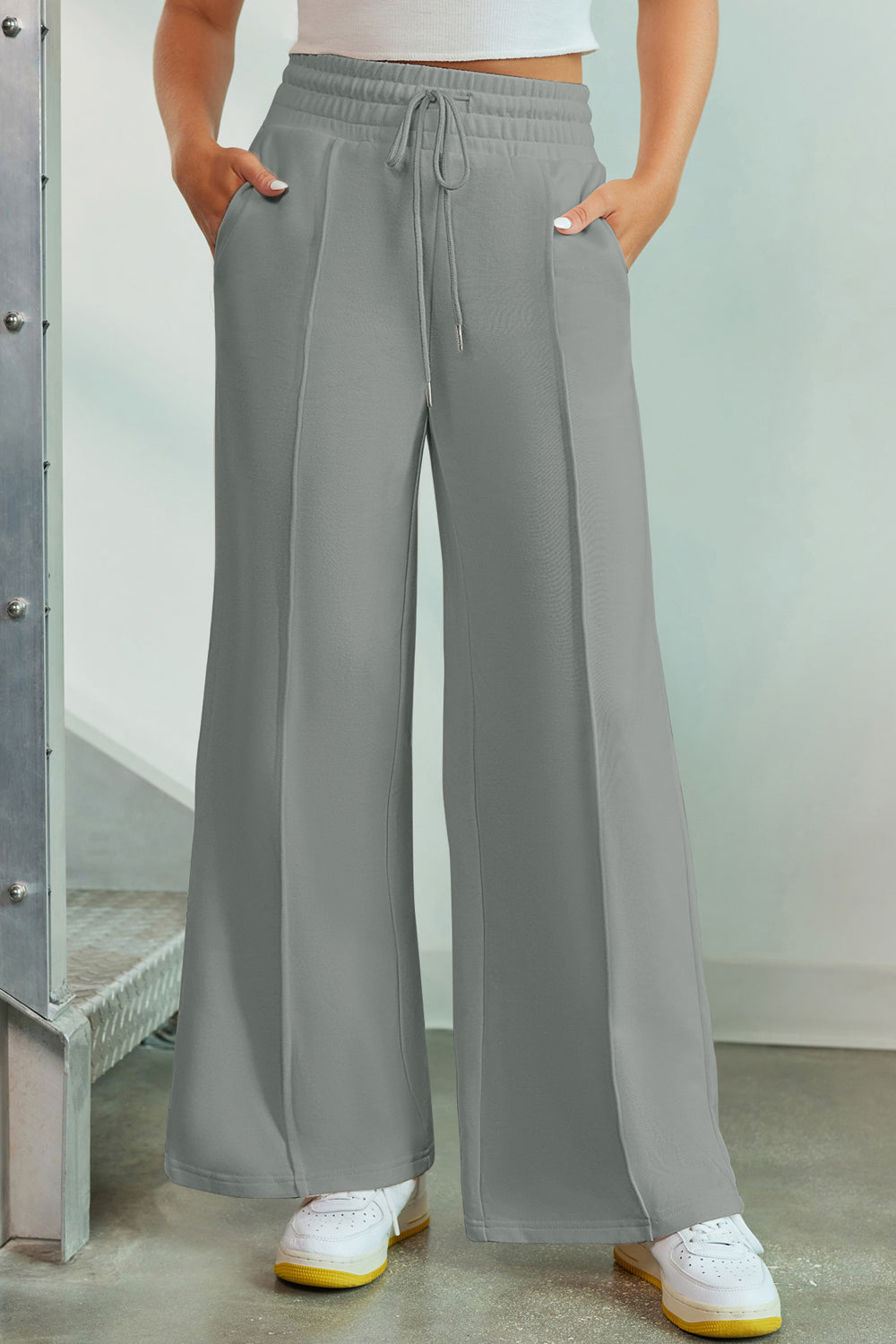 Drawstring Wide Leg Pants with Pockets Flares