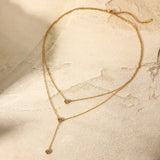 Stainless Steel Zircon Double-Layered Necklace 