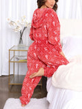 Printed Zip Up Long Sleeve Hooded Lounge Jumpsuit 