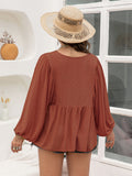 Plus Size Swiss Dot Tie Neck Long Sleeve Blouse 