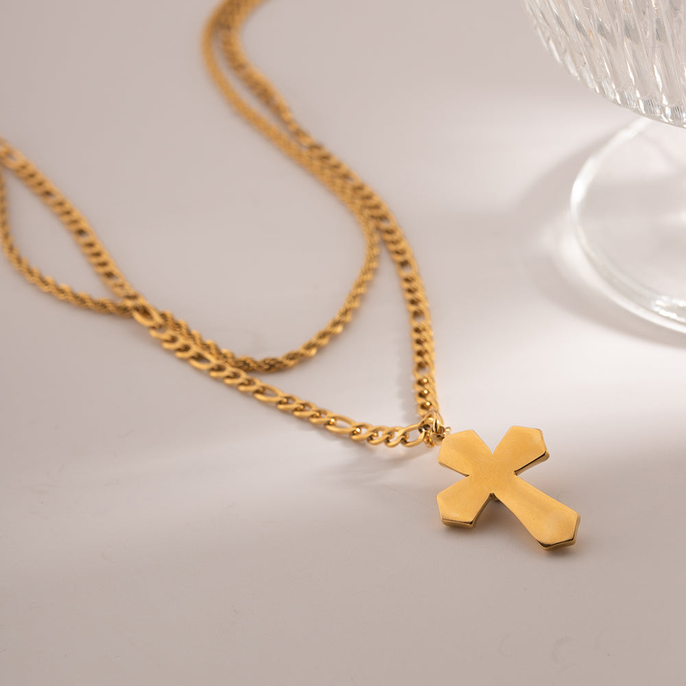18K Gold-Plated Double Layered Cross Necklace 