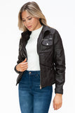 YMI Removable Faux Layered Multi-Pocket Jacket with Fuzzy Hood 