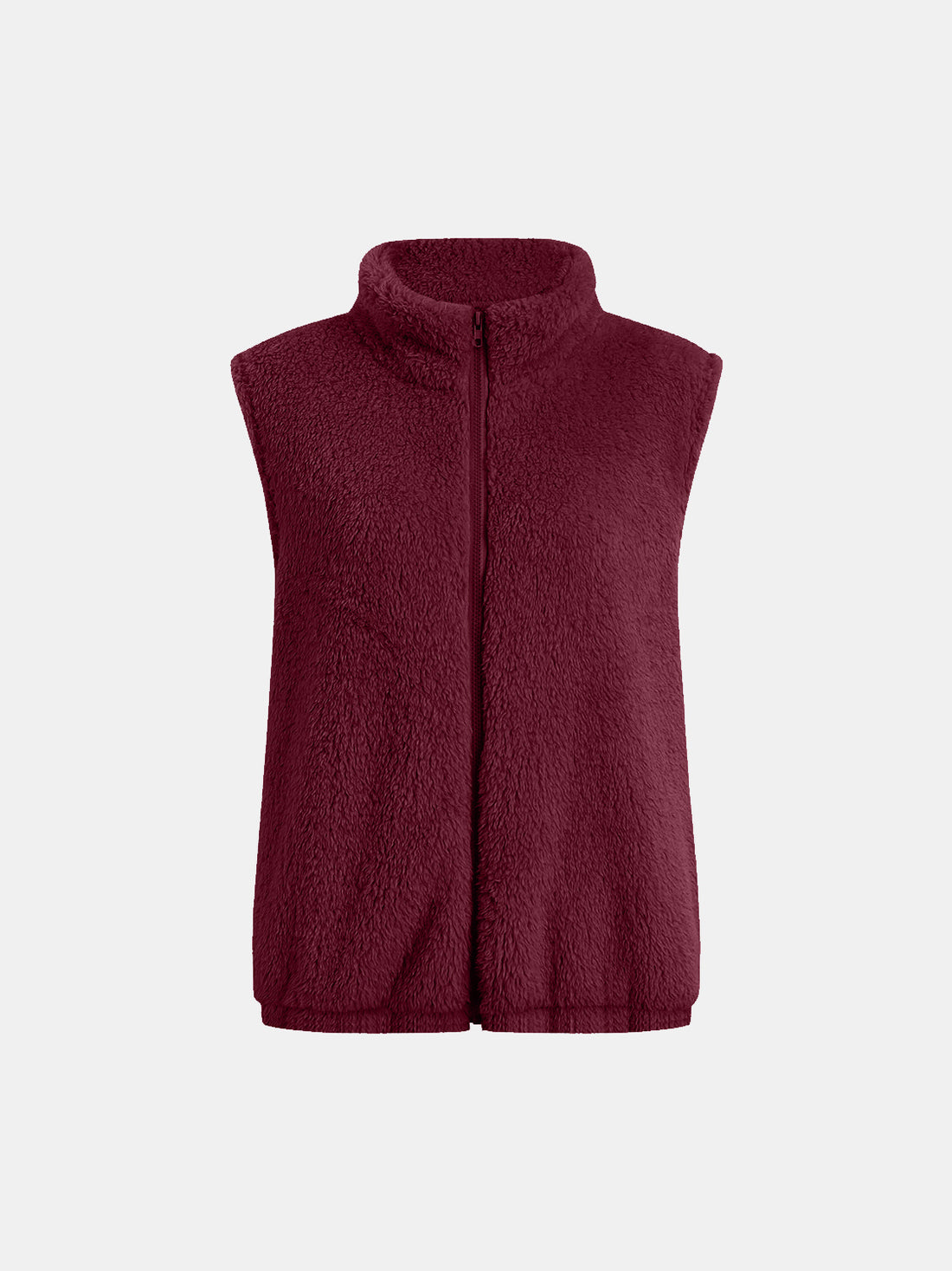 Full Size Fuzzy Zip Up Vest Coat with Pockets 