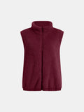 Full Size Fuzzy Zip Up Vest Coat with Pockets 