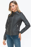 Snobbish PU Leather Biker Jacket with Side Zip Pockets 