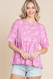BOMBOM Floral Round Neck Peplum Blouse 
