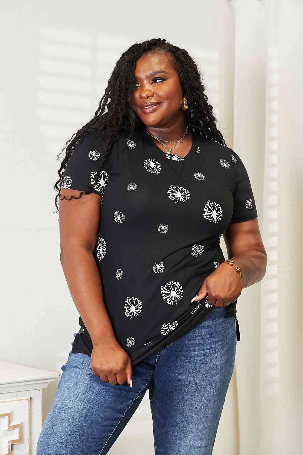 Double Take Dandelion Print Round Neck T-Shirt 