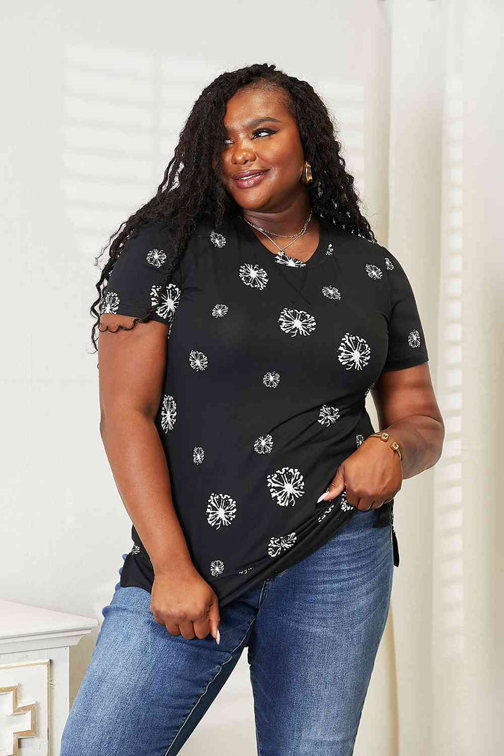 Double Take Dandelion Print Round Neck T-Shirt 