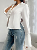 Devine Slit Tied Collared Neck Long Sleeve Blouse 