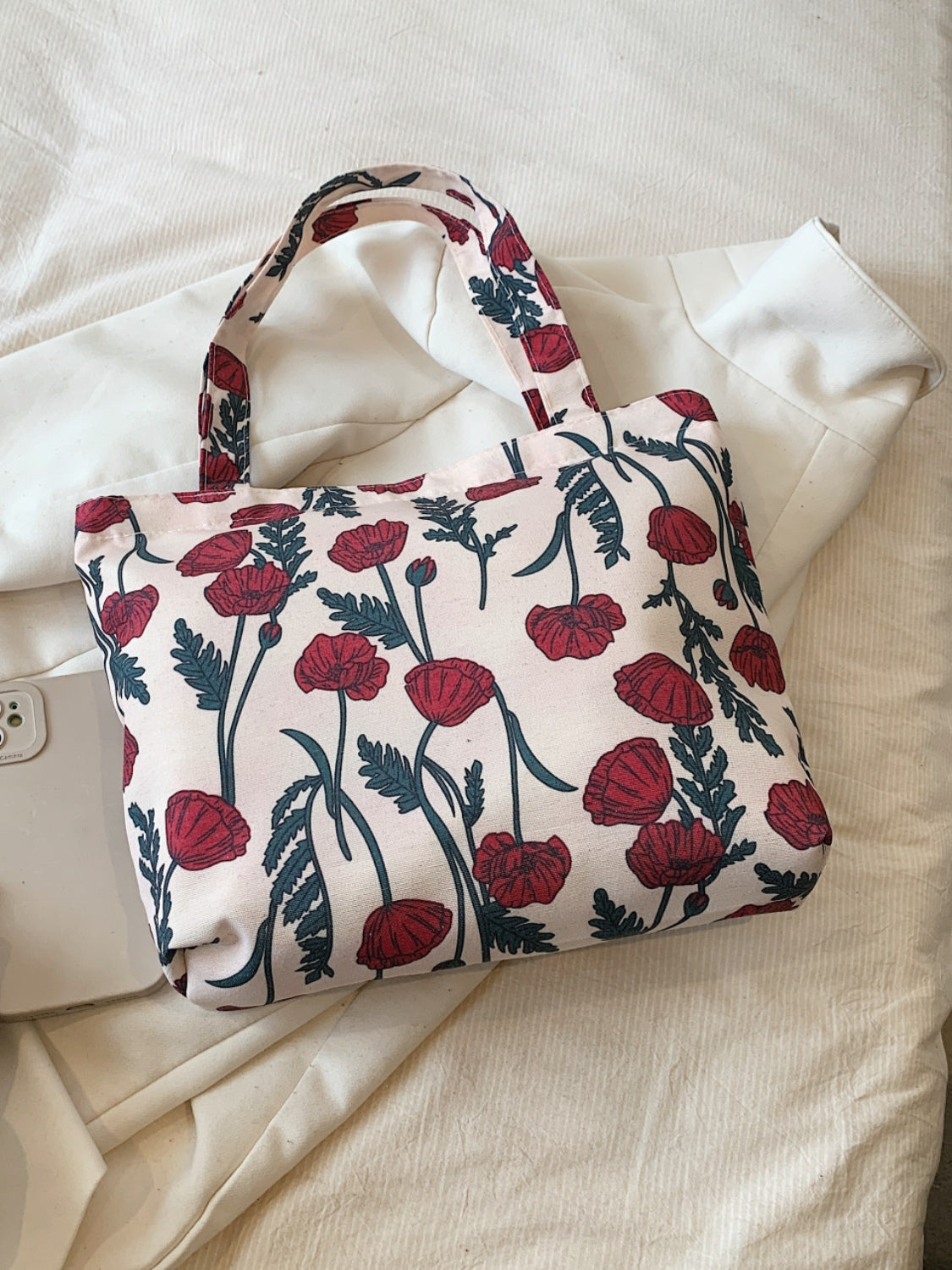 Printed Canvas Handbag with Zipper 