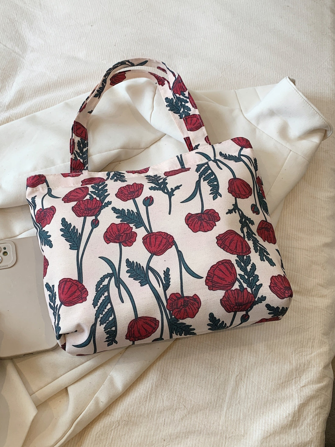 Printed Canvas Handbag with Zipper 