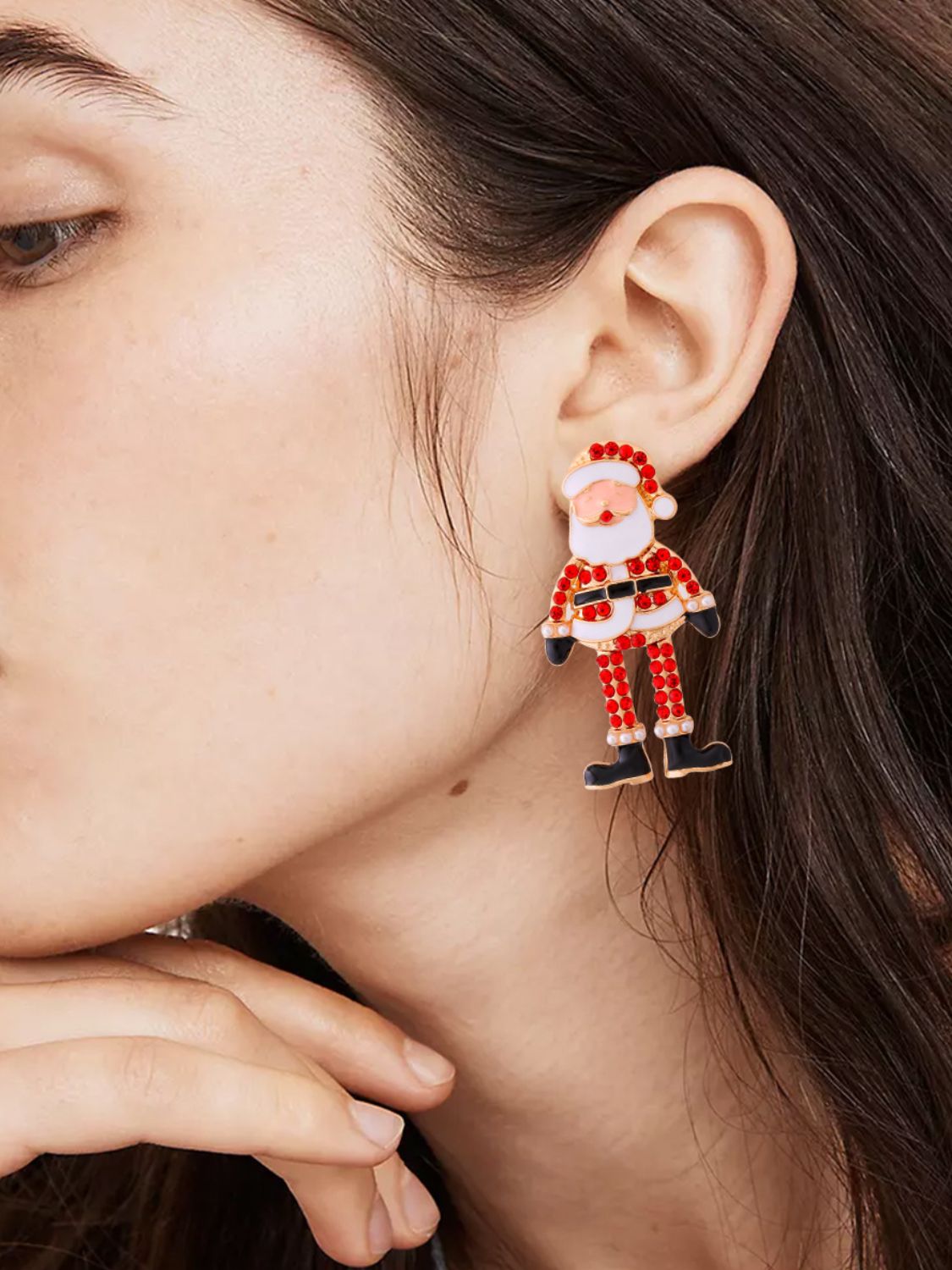 Alloy Rhinestone Santa Earrings 