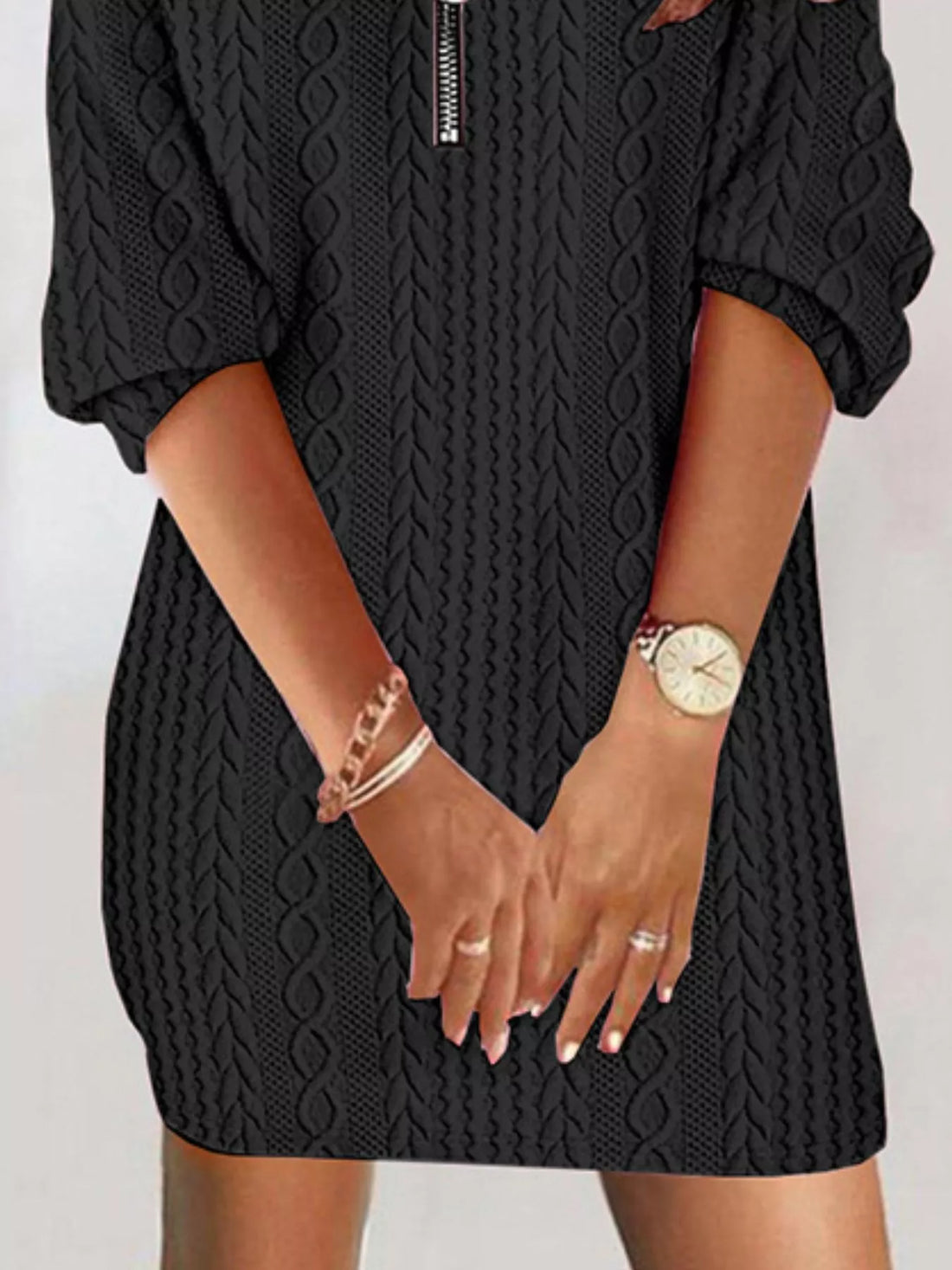 Zip Detail Textured Knit Mini Sweater 