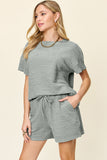 Double Take Full Size Texture Short Sleeve T-Shirt and Drawstring Shorts Set 