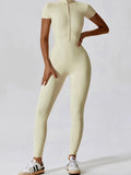 Basic Bae Half Zip Short Sleeve Active Jumpsuit 