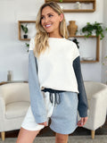 Double Take Full Size Contrast Drop Shoulder Top and Shorts Set 