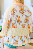 Plus Size Printed Tie Neck Long Sleeve Blouse 
