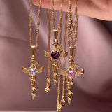 Copper Zircon Cross Pendant Necklace 