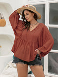 Plus Size Swiss Dot Tie Neck Long Sleeve Blouse 