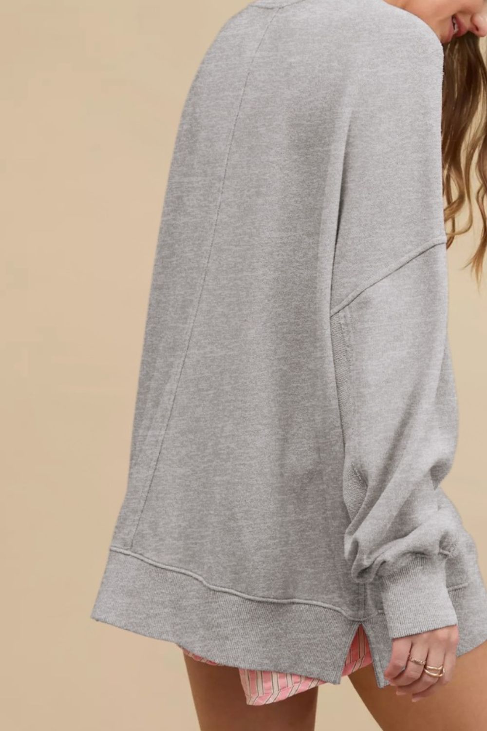Side Slit Round Neck Long Sleeve Sweatshirt 