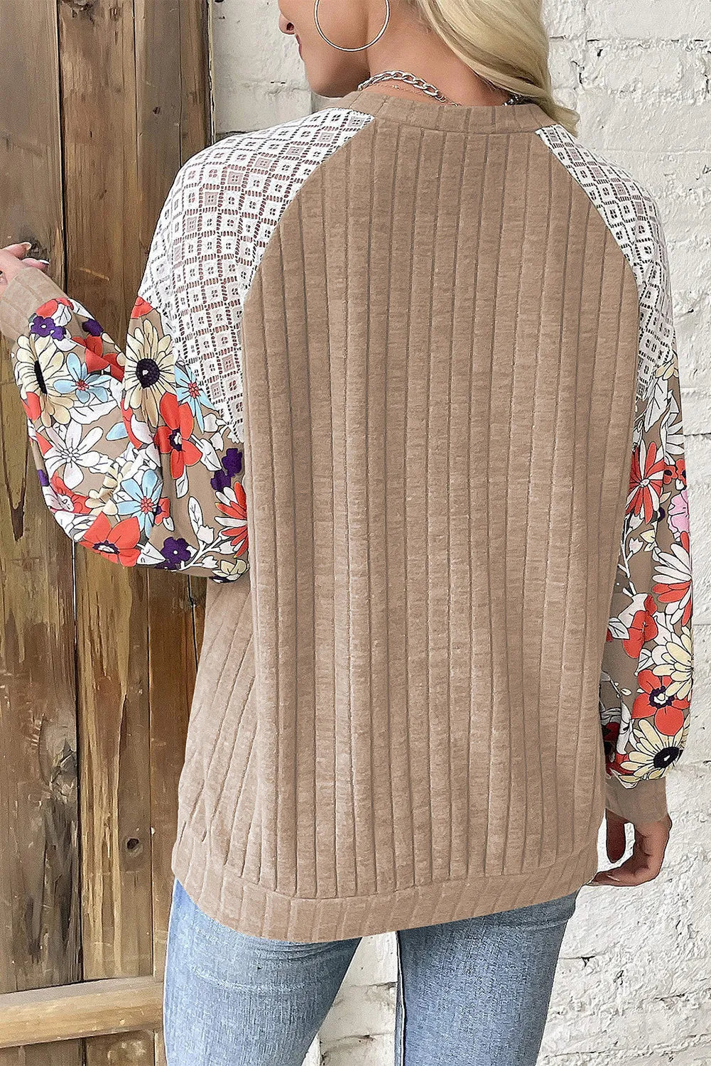 Printed Round Neck Long Sleeve Top 