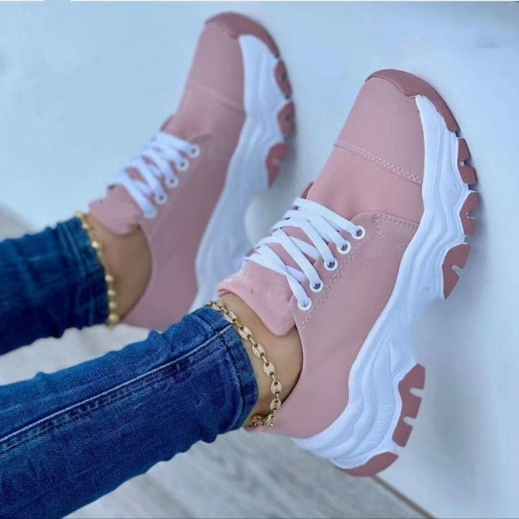 Lace-Up Round Neck Platform Sneakers 